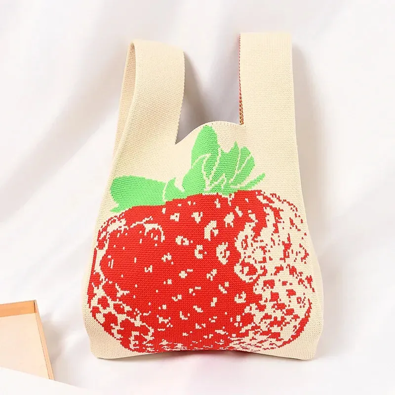 Handmade Knit Handbag Women Mini Knot Wrist-bag Female Casual Color Wide Stripe Plaid Tote Bag Student Reusable Shopping Bag