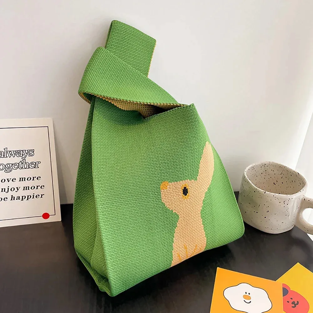 Handmade Knit Handbag Women Mini Knot Wrist-bag Female Casual Color Wide Stripe Plaid Tote Bag Student Reusable Shopping Bag