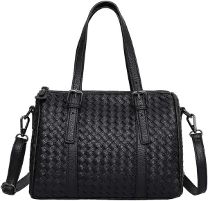 Handwoven PU Leather Handbag, Large Capacity Tote & Shoulder & Crossbody Purse, Detachable Strap for Work, Travel & Shopping
