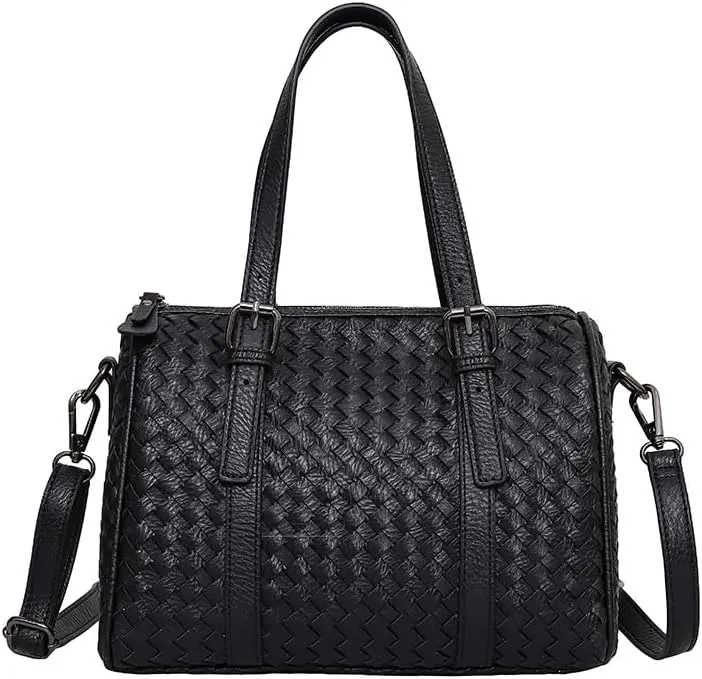 Handwoven PU Leather Handbag, Large Capacity Tote & Shoulder & Crossbody Purse, Detachable Strap for Work, Travel & Shopping