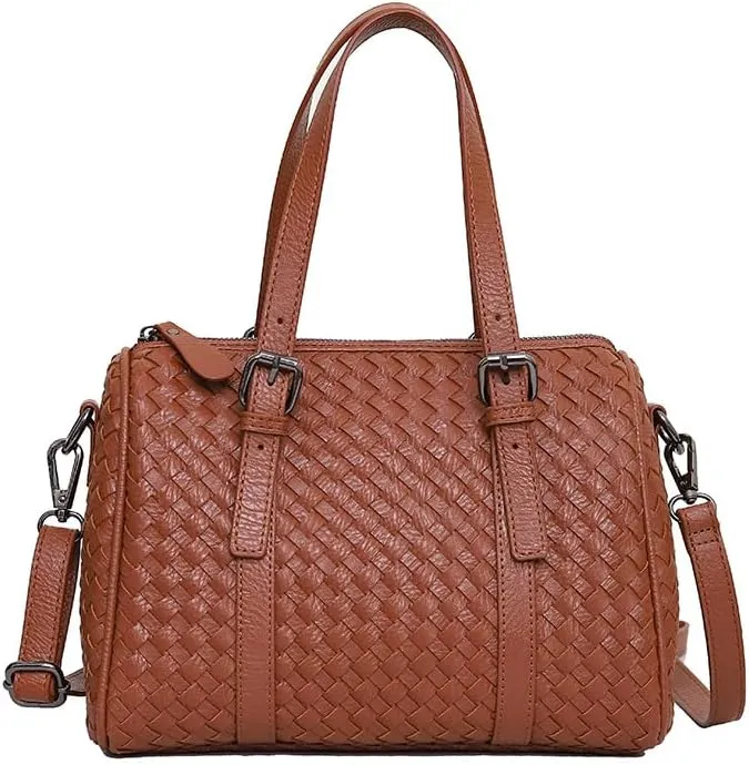 Handwoven PU Leather Handbag, Large Capacity Tote & Shoulder & Crossbody Purse, Detachable Strap for Work, Travel & Shopping