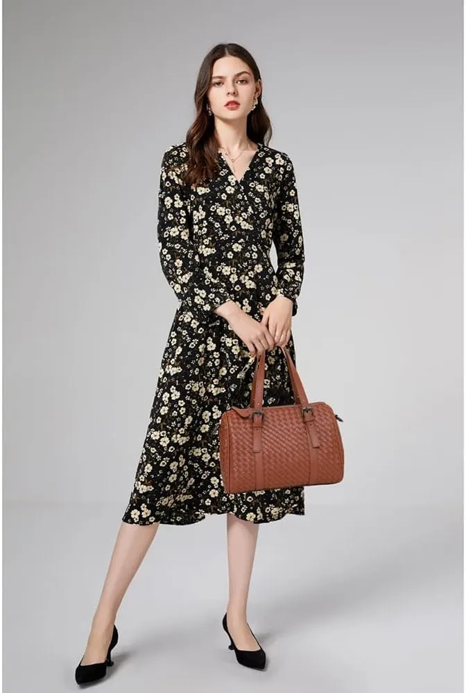 Handwoven PU Leather Handbag, Large Capacity Tote & Shoulder & Crossbody Purse, Detachable Strap for Work, Travel & Shopping