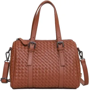 Handwoven PU Leather Handbag, Large Capacity Tote & Shoulder & Crossbody Purse, Detachable Strap for Work, Travel & Shopping