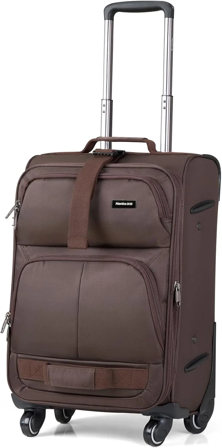 Hanke Softside Expandable Carry On Luggage with spinner wheels, Multi-function Tsa Approved Luggage,Coffee,Carry-On 20-Inch