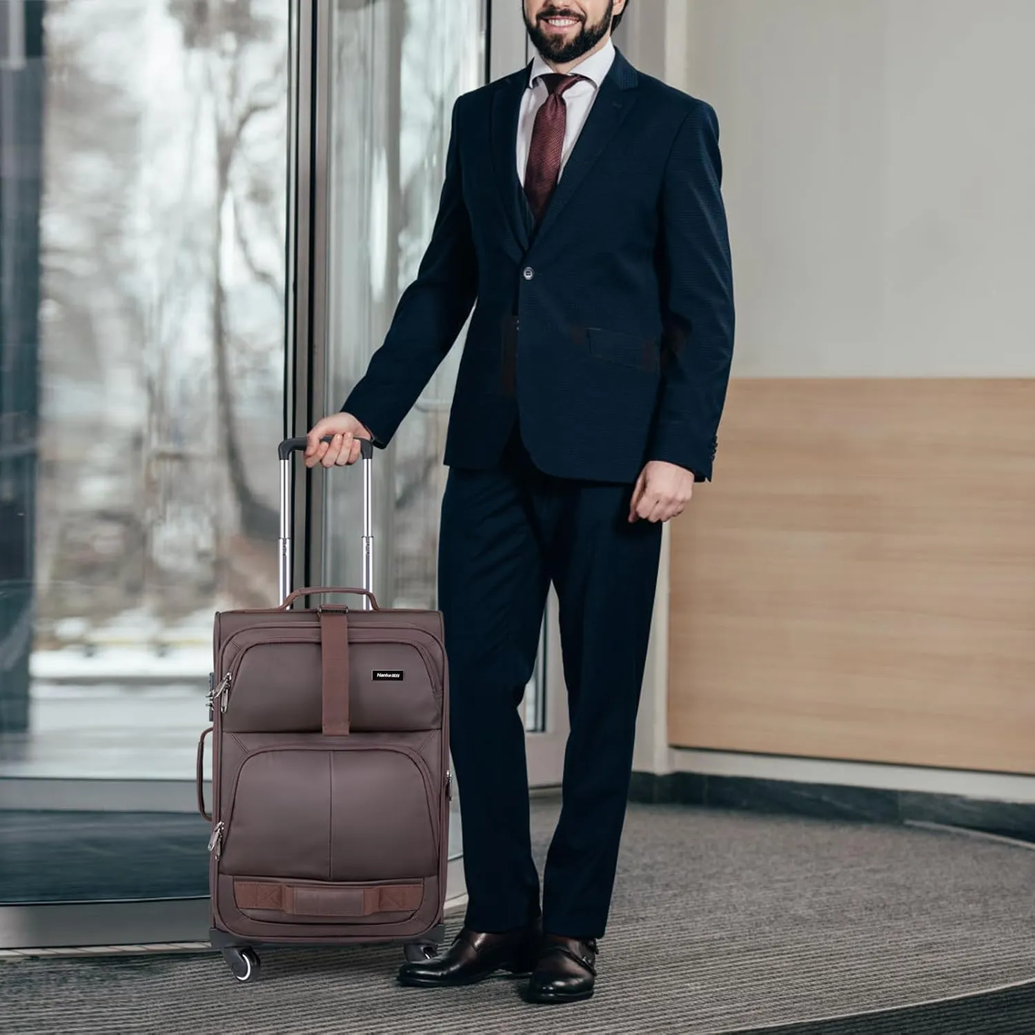 Hanke Softside Expandable Carry On Luggage with spinner wheels, Multi-function Tsa Approved Luggage,Coffee,Carry-On 20-Inch