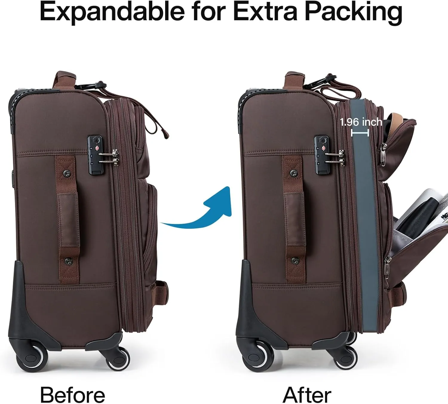Hanke Softside Expandable Carry On Luggage with spinner wheels, Multi-function Tsa Approved Luggage,Coffee,Carry-On 20-Inch