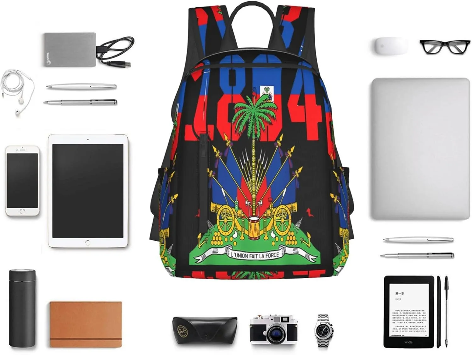 Happy Haitian Flag Day 1804 Casual Backpacks Large Capacity Laptop Backpack Sports Fitness Rucksack Travel Carry-On Daypack Work Bag for Outdoor Camping