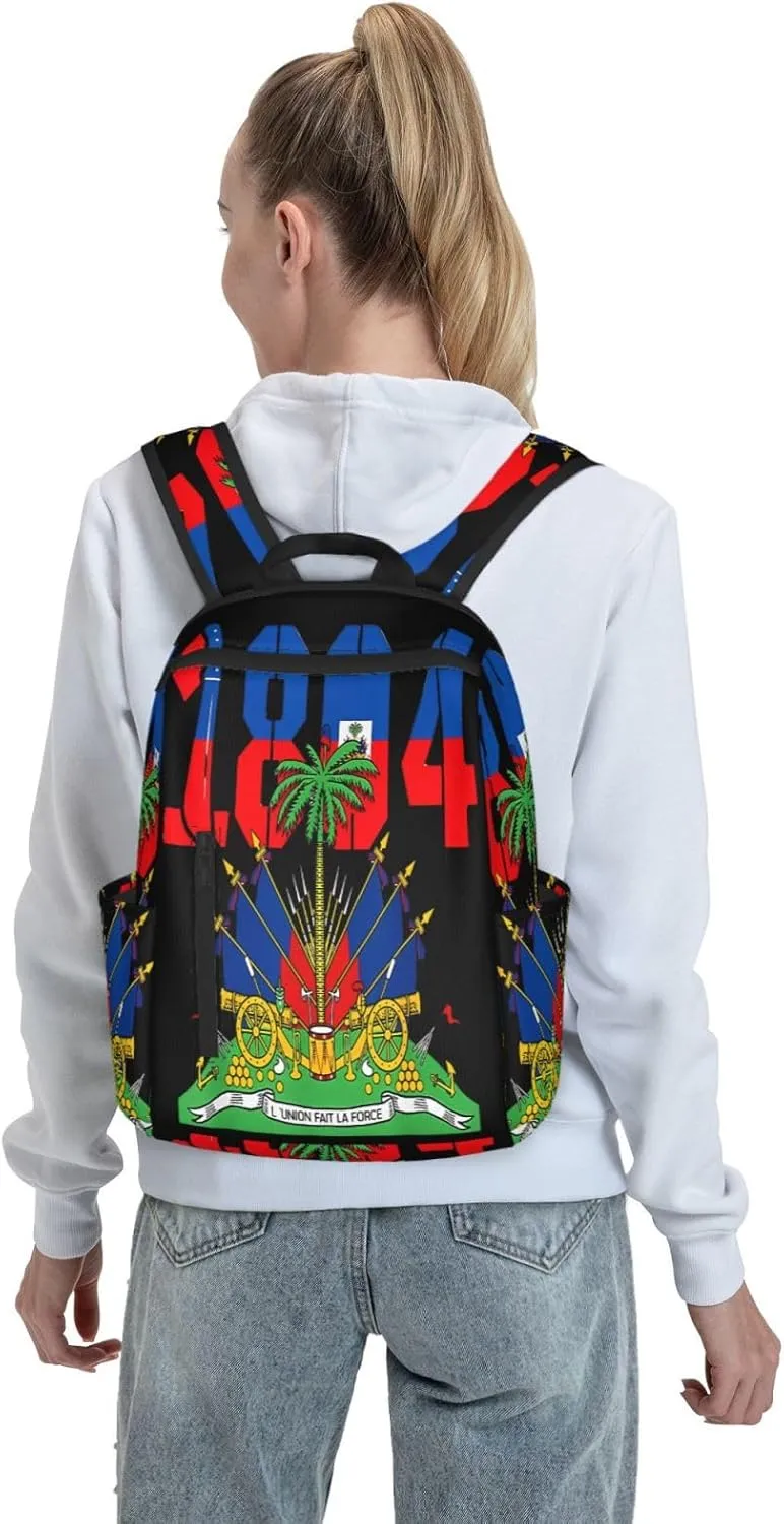 Happy Haitian Flag Day 1804 Casual Backpacks Large Capacity Laptop Backpack Sports Fitness Rucksack Travel Carry-On Daypack Work Bag for Outdoor Camping