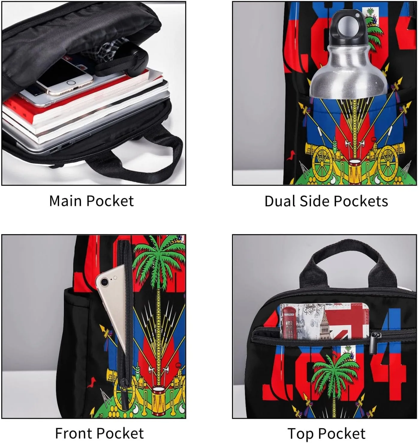 Happy Haitian Flag Day 1804 Casual Backpacks Large Capacity Laptop Backpack Sports Fitness Rucksack Travel Carry-On Daypack Work Bag for Outdoor Camping