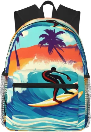 Hawaiian Surfer on Wavy print Lightweight and comfortable backpack Casual Laptop Backpack for Travel Hiking