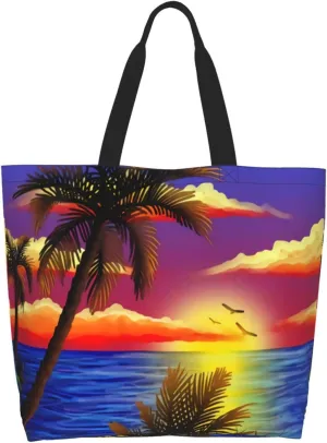Hawaiian Tropical Pattern Tote Bag Large Women Palm Tree Casual Shoulder Bag Handbag Reusable Shopping Grocery Bag