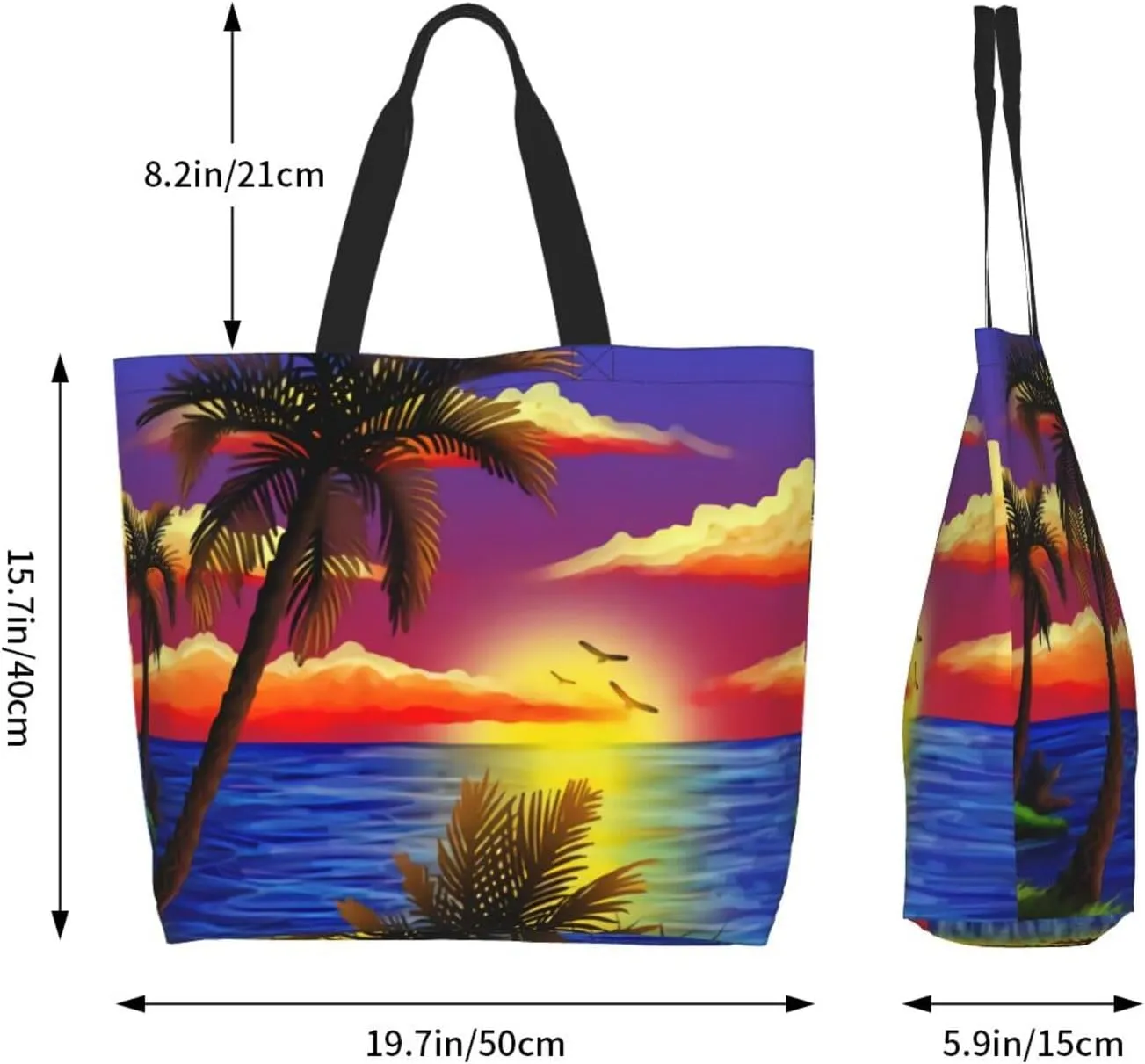 Hawaiian Tropical Pattern Tote Bag Large Women Palm Tree Casual Shoulder Bag Handbag Reusable Shopping Grocery Bag