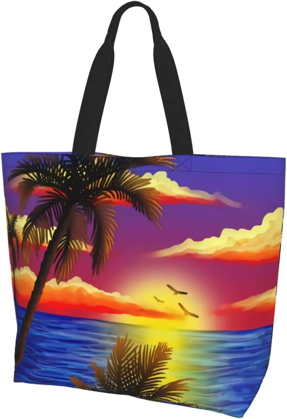 Hawaiian Tropical Pattern Tote Bag Large Women Palm Tree Casual Shoulder Bag Handbag Reusable Shopping Grocery Bag