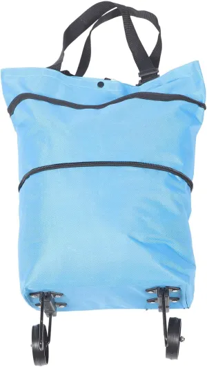 Healifty Foldable Shopping Cart Bag with Wheels, Blue, 15"