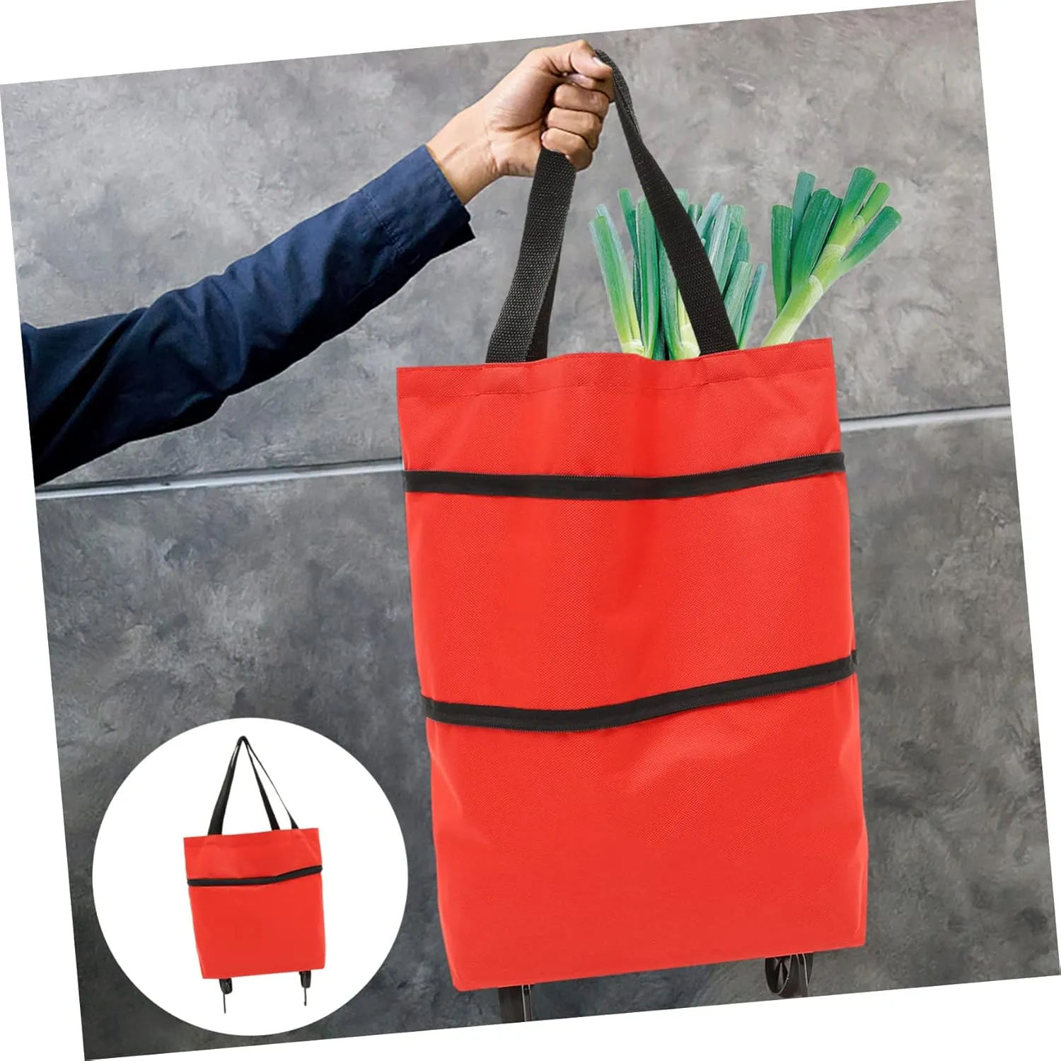 HEALLILY Collapsible Shopping Tey Bag with Wheels Handle Storage Pouch for Groceries Laundry and Travel Foldable