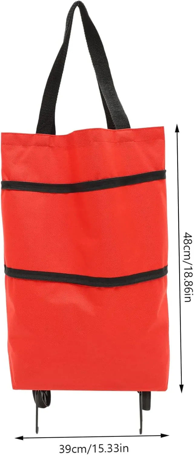 HEALLILY Collapsible Shopping Tey Bag with Wheels Handle Storage Pouch for Groceries Laundry and Travel Foldable