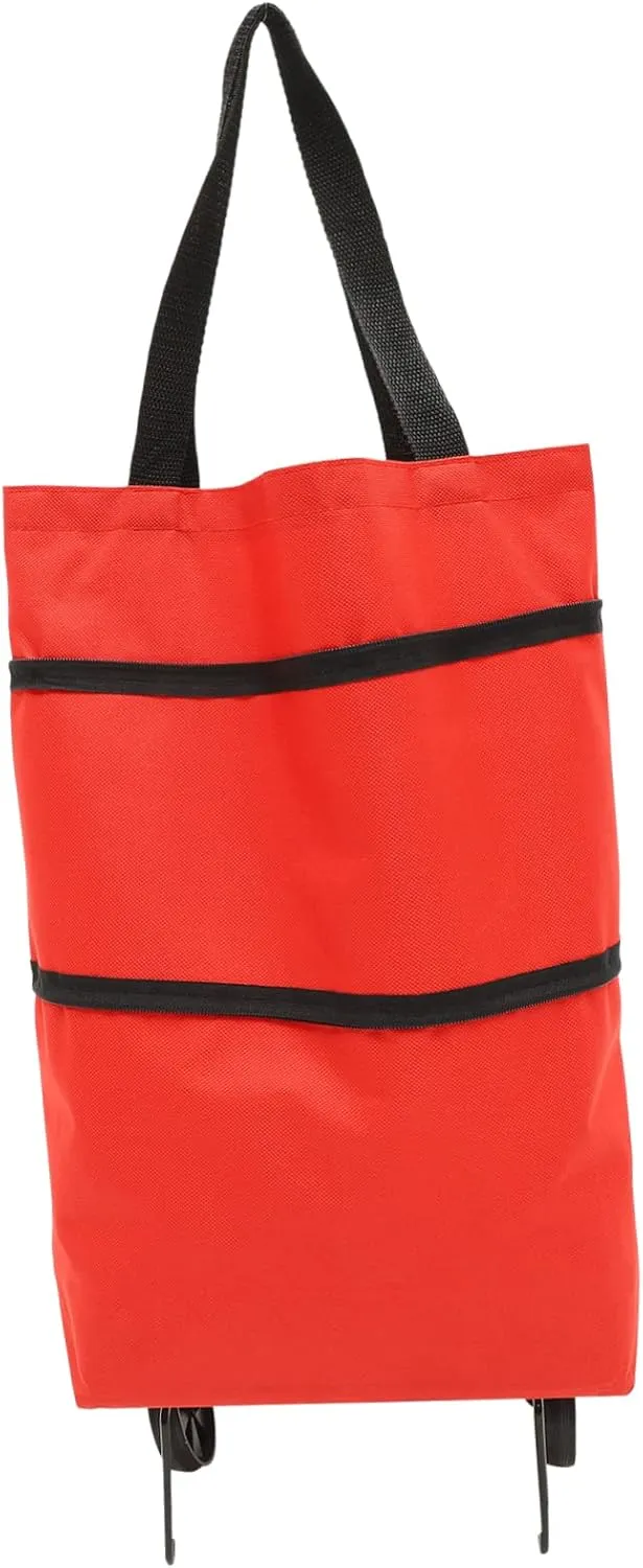HEALLILY Collapsible Shopping Tey Bag with Wheels Handle Storage Pouch for Groceries Laundry and Travel Foldable
