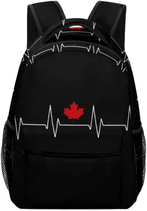Heartbeat Maple Leaf Canada Flag Backpack Lightweight Laptop Backpack Casual Bag Travel Daypack for Women Men