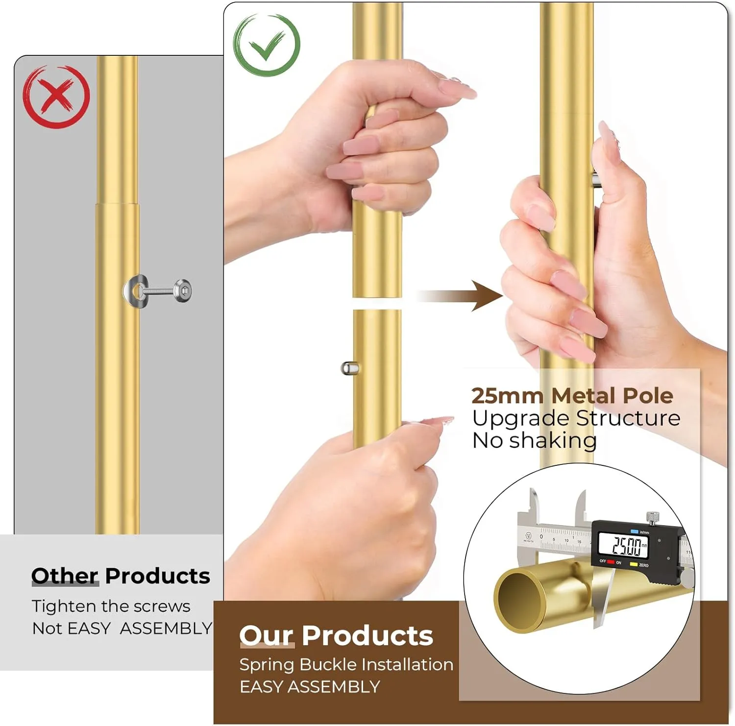 Heavy Duty Clothes Rack, Rolling Clothing Racks With Shelves Load 620 LBS, Double Rod Clothing Racks for Hanging Clothes, Portable& Adjustable Clothes Rack with Wheels Garment Rack,Gold