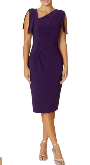 Hebe | Gold Navy Amethyst Black Asymmetrical Neckline Midi Metallic Jersey Mother Of The Bride/Groom Dress | ANTHEA CRAWFORD