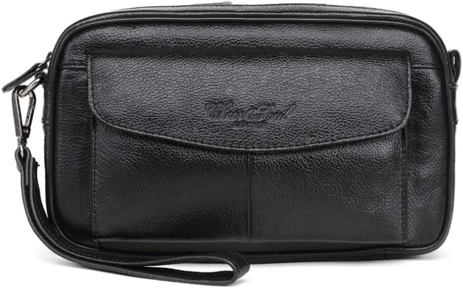 Hebetag Leather Clutch Purse Wallet for Men Organizer Holder Wrist Bag