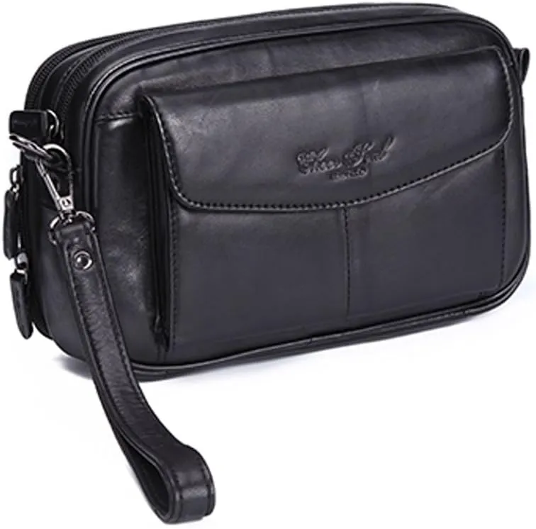 Hebetag Leather Clutch Purse Wallet for Men Organizer Holder Wrist Bag