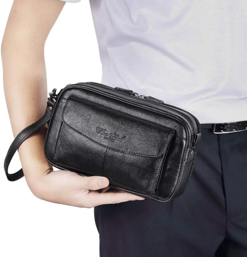 Hebetag Leather Clutch Purse Wallet for Men Organizer Holder Wrist Bag