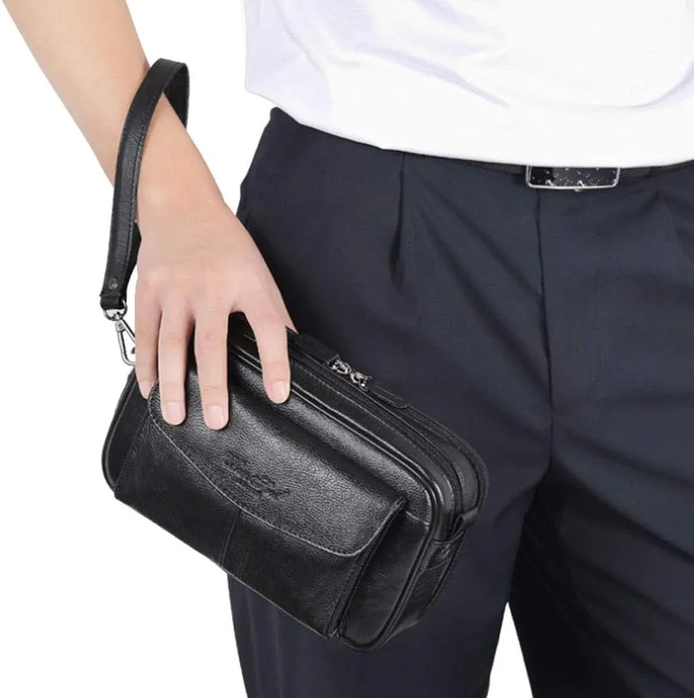 Hebetag Leather Clutch Purse Wallet for Men Organizer Holder Wrist Bag