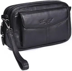 Hebetag Leather Clutch Purse Wallet for Men Organizer Holder Wrist Bag