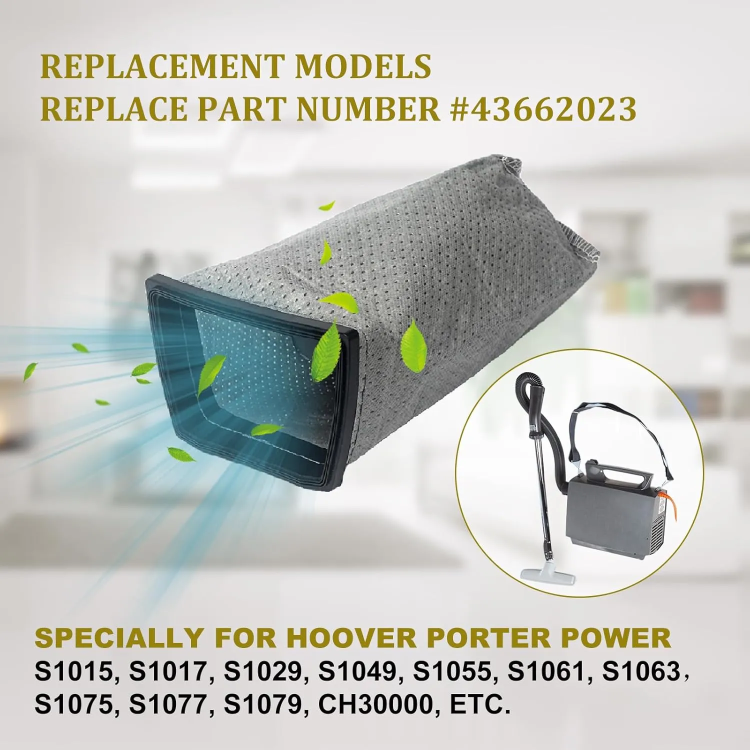 HEPA Cloth Filter Bags Replacement for Hoover Porta Power Swingette S1015 S1029 CH30000 Commercial Canister Vacuum Cleaner Bag, Replace 43662023 (6 Pack)