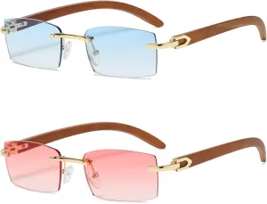Heptagram Rectangle Fashion Rimless Sunglasses for Women Men Gangster 90s Frameless Shades Retro Vintage Trendy Eyewear