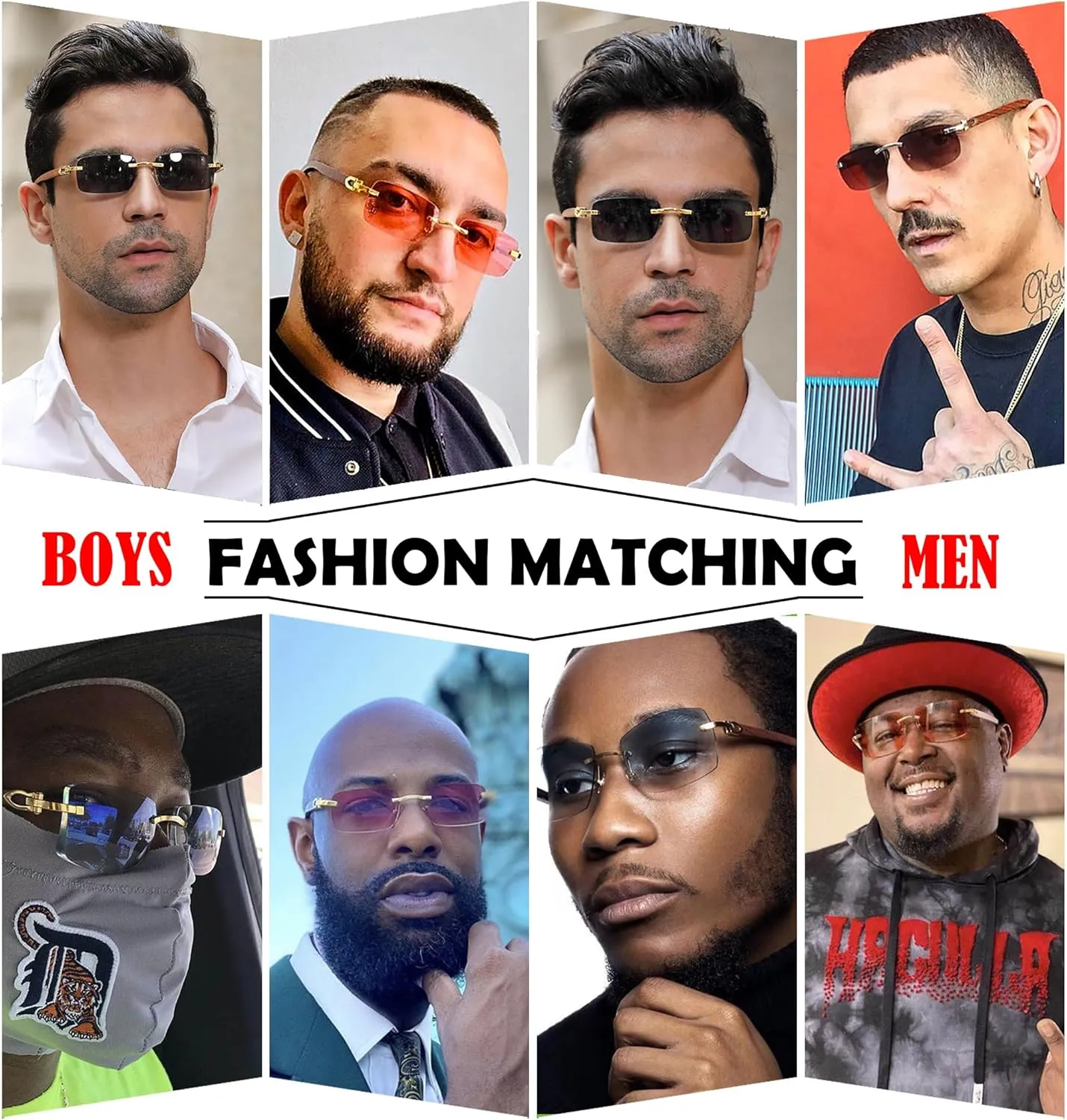 Heptagram Rectangle Fashion Rimless Sunglasses for Women Men Gangster 90s Frameless Shades Retro Vintage Trendy Eyewear