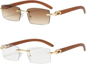 Heptagram Rectangle Fashion Rimless Sunglasses for Women Men Gangster 90s Frameless Shades Retro Vintage Trendy Eyewear