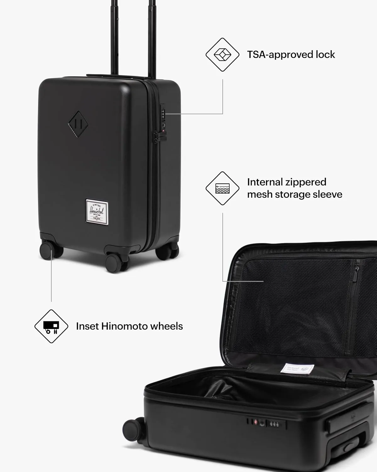 Herschel Supply Co. Heritage Hardshell Luggage, Black, Carry on-19 Inch