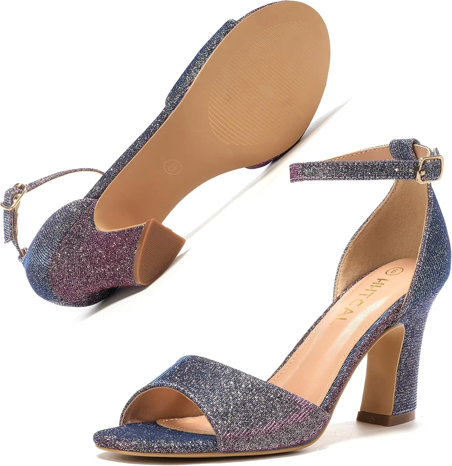 HHTCAL Block Chunky Heels for Women Peep Open Toe Ankle Strap Strappy Heeled Sandals 3 inch Party Dress Wedding Shoes Bride Bridesmaid