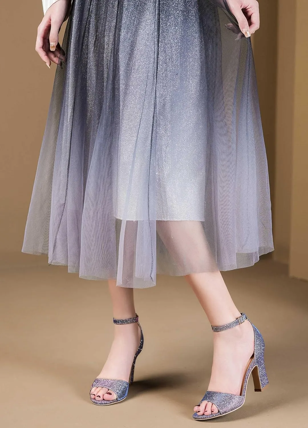 HHTCAL Block Chunky Heels for Women Peep Open Toe Ankle Strap Strappy Heeled Sandals 3 inch Party Dress Wedding Shoes Bride Bridesmaid