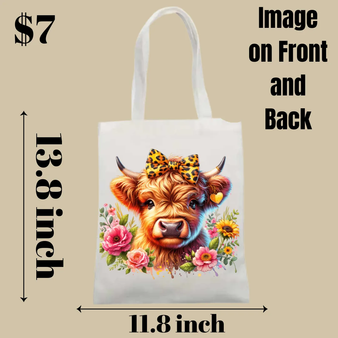 Highland Cow Tote Bag Collection - Image on Front and Back