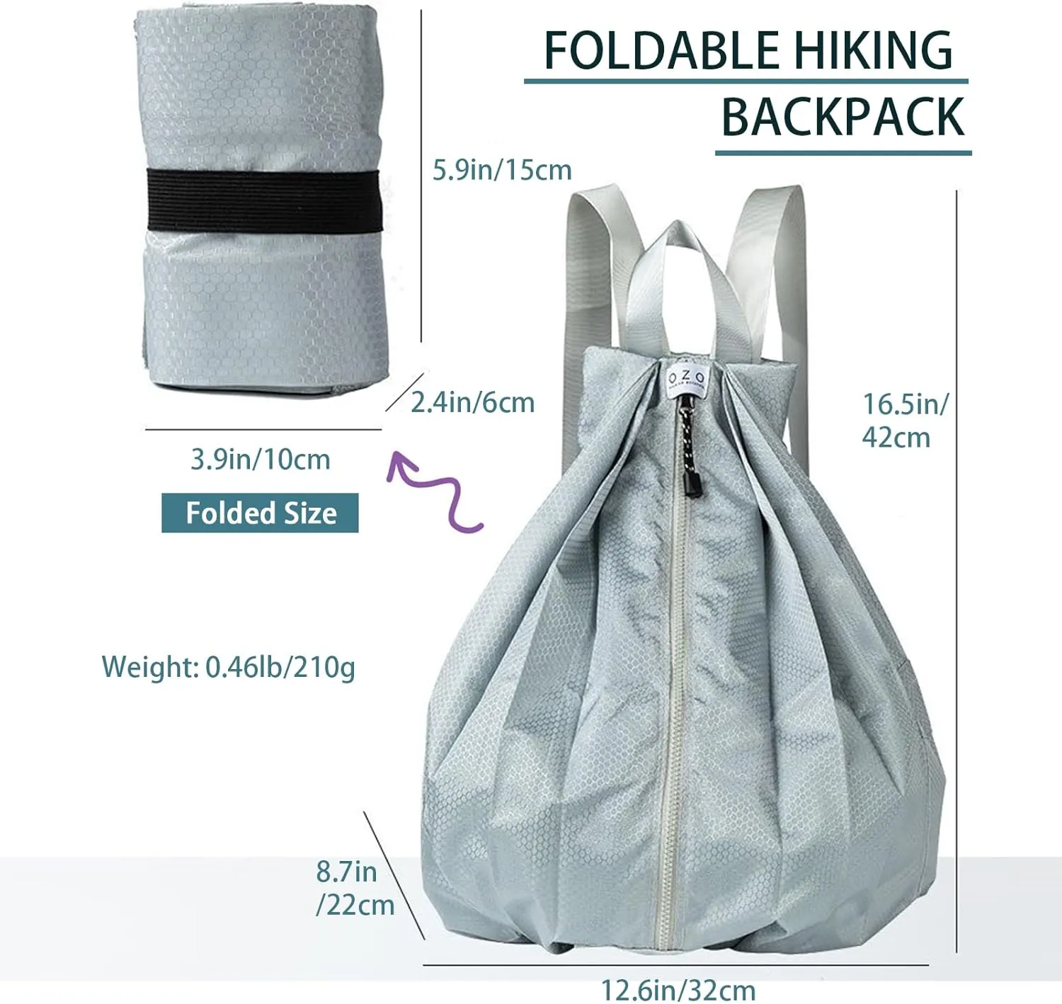 Hiking Backpack Foldable,Small Daypack Lightweight Packable Backpack Travel Casual Shoulder Bag for Women Men (Black)