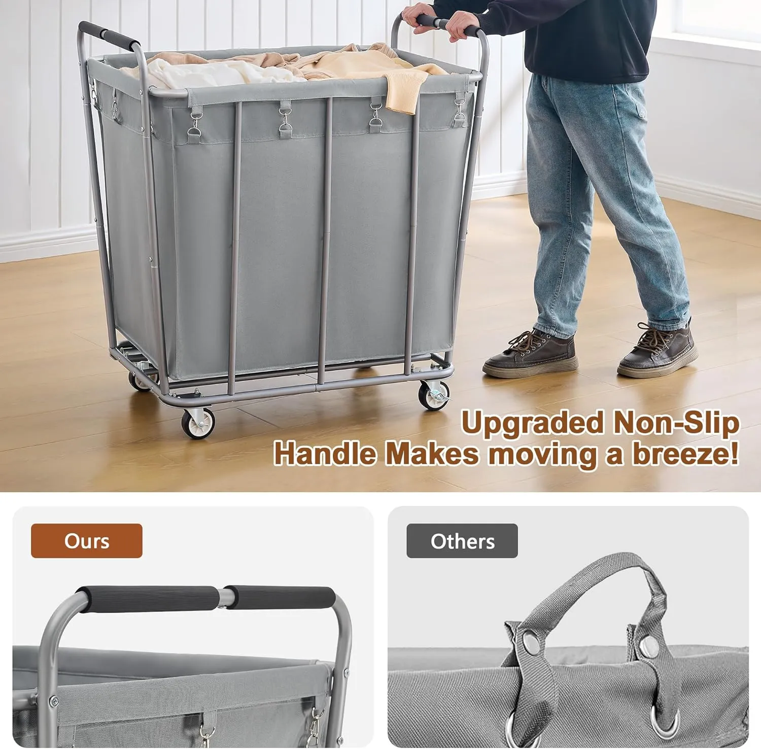 Hoctieon Large Laundry Cart with Wheels, 400L Heavy Duty Laundry Basket Organizer, Rolling Hamper Sorter for Clothes Storage, Industrial Dirty Clothes Hamper for Home & Hotel, Gray