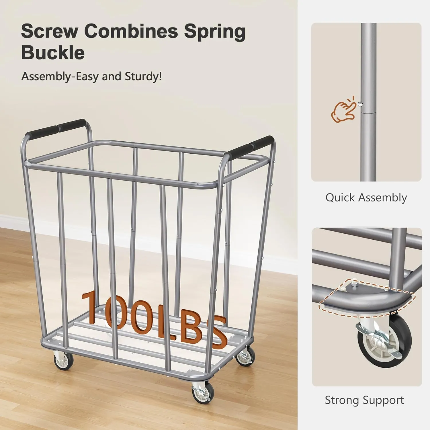 Hoctieon Large Laundry Cart with Wheels, 400L Heavy Duty Laundry Basket Organizer, Rolling Hamper Sorter for Clothes Storage, Industrial Dirty Clothes Hamper for Home & Hotel, Gray