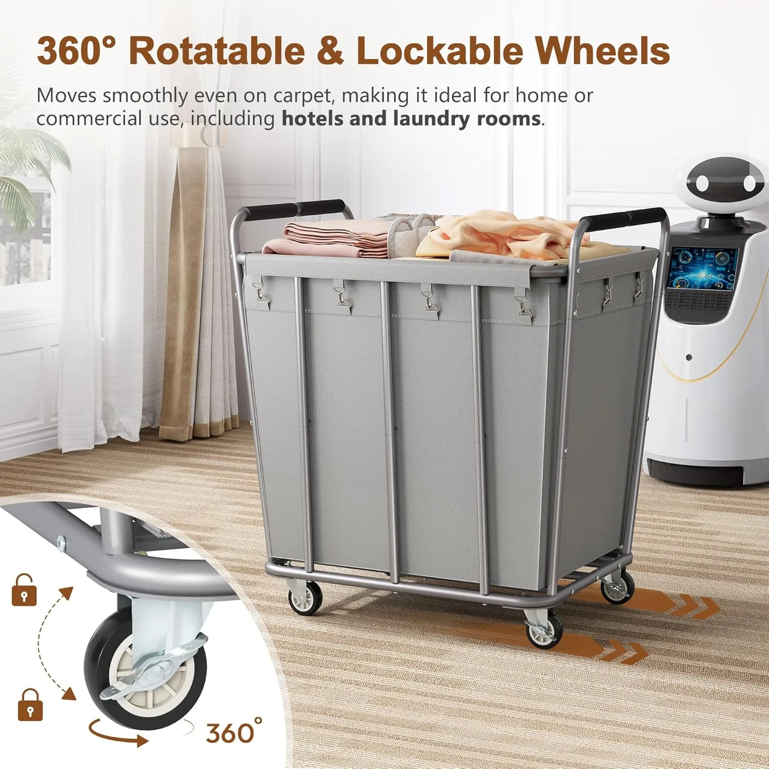 Hoctieon Large Laundry Cart with Wheels, 400L Heavy Duty Laundry Basket Organizer, Rolling Hamper Sorter for Clothes Storage, Industrial Dirty Clothes Hamper for Home & Hotel, Gray