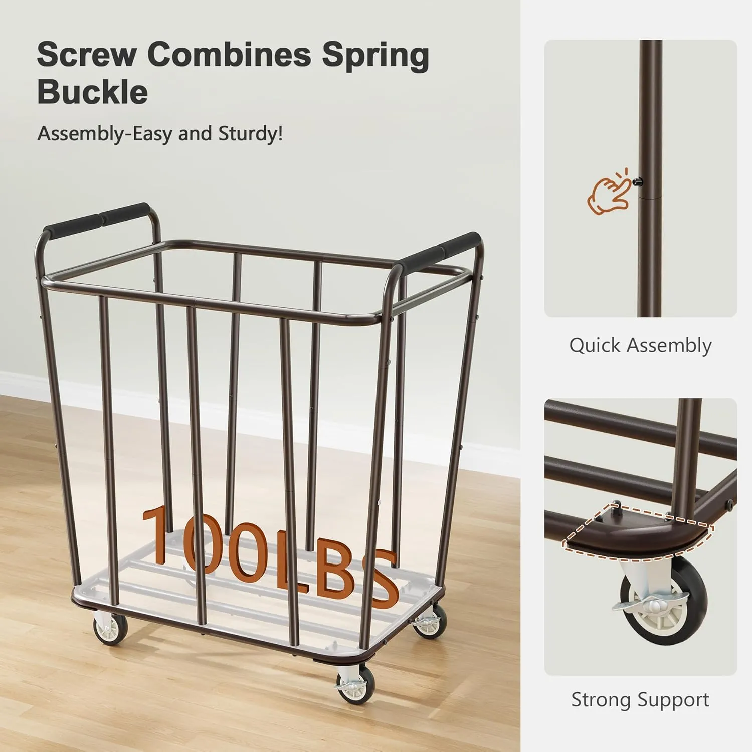 Hoctieon Large Laundry Cart with Wheels, 400L Heavy Duty Laundry Basket Organizer, Rolling Hamper Sorter for Clothes Storage, Industrial Dirty Clothes Hamper for Home & Hotel, Green Brown