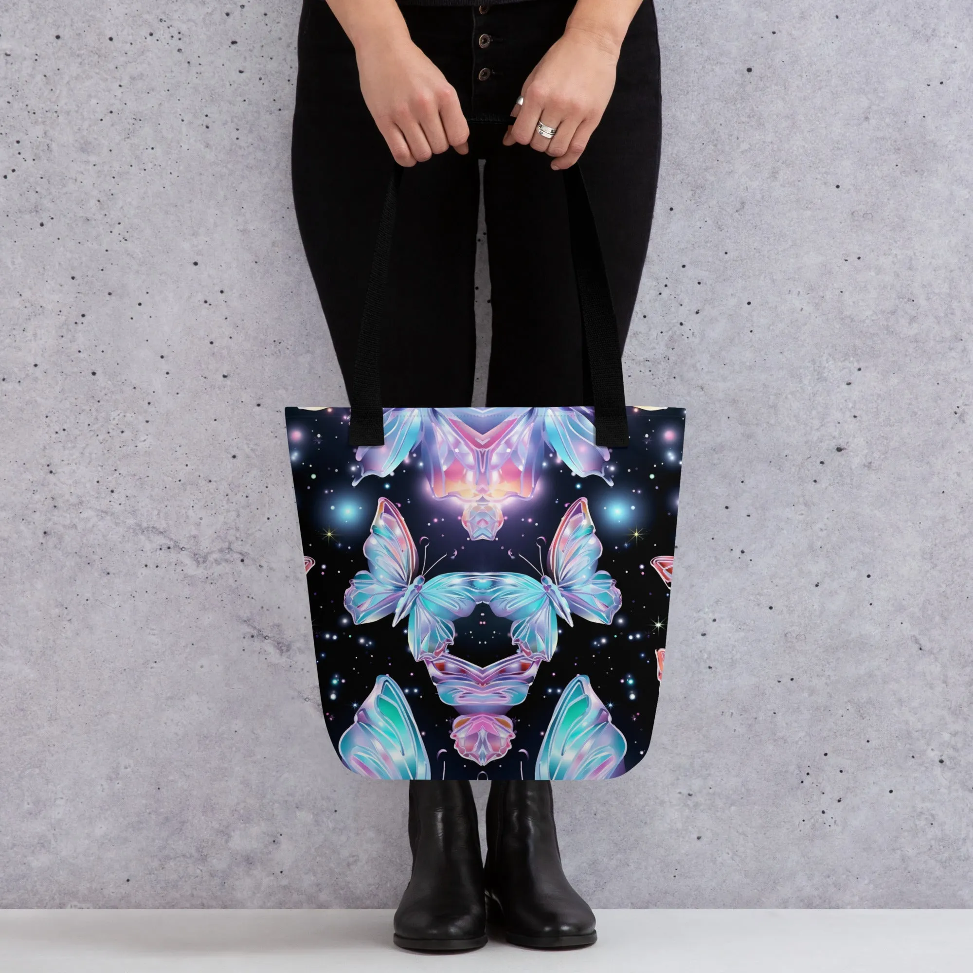 Holographic Geometric Butterfly Tote Bag All Over Print Tote Bag