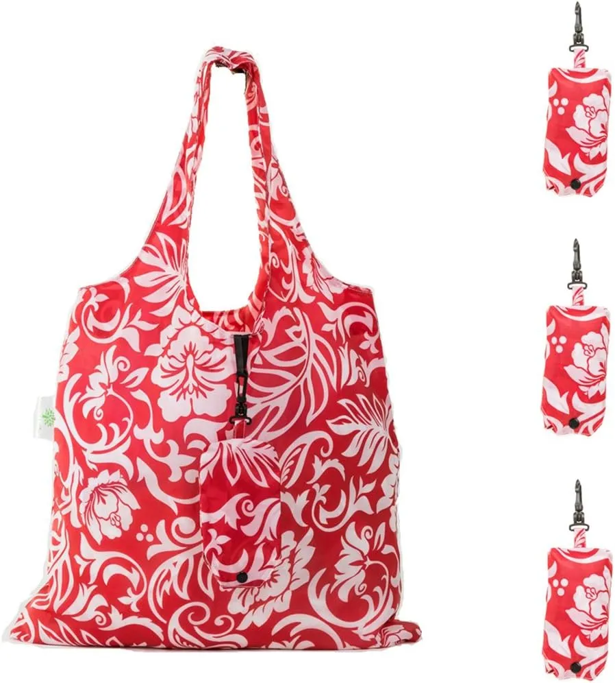 HOLYLUCK Reusable Grocery Bags,Heavy Duty Foldable Shopping Tote Bag (Standard, 3 Peony)