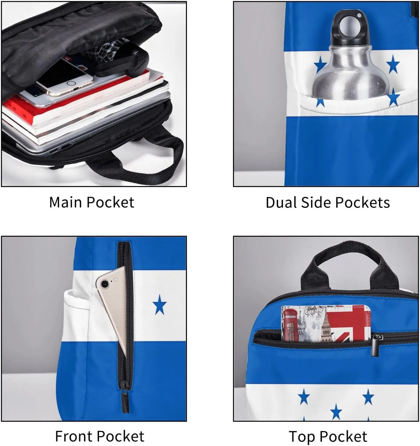 Honduran Flag Casual Backpacks Large Capacity Laptop Backpack Sports Fitness Rucksack Travel Carry-On Daypack Work Bag for Outdoor Camping