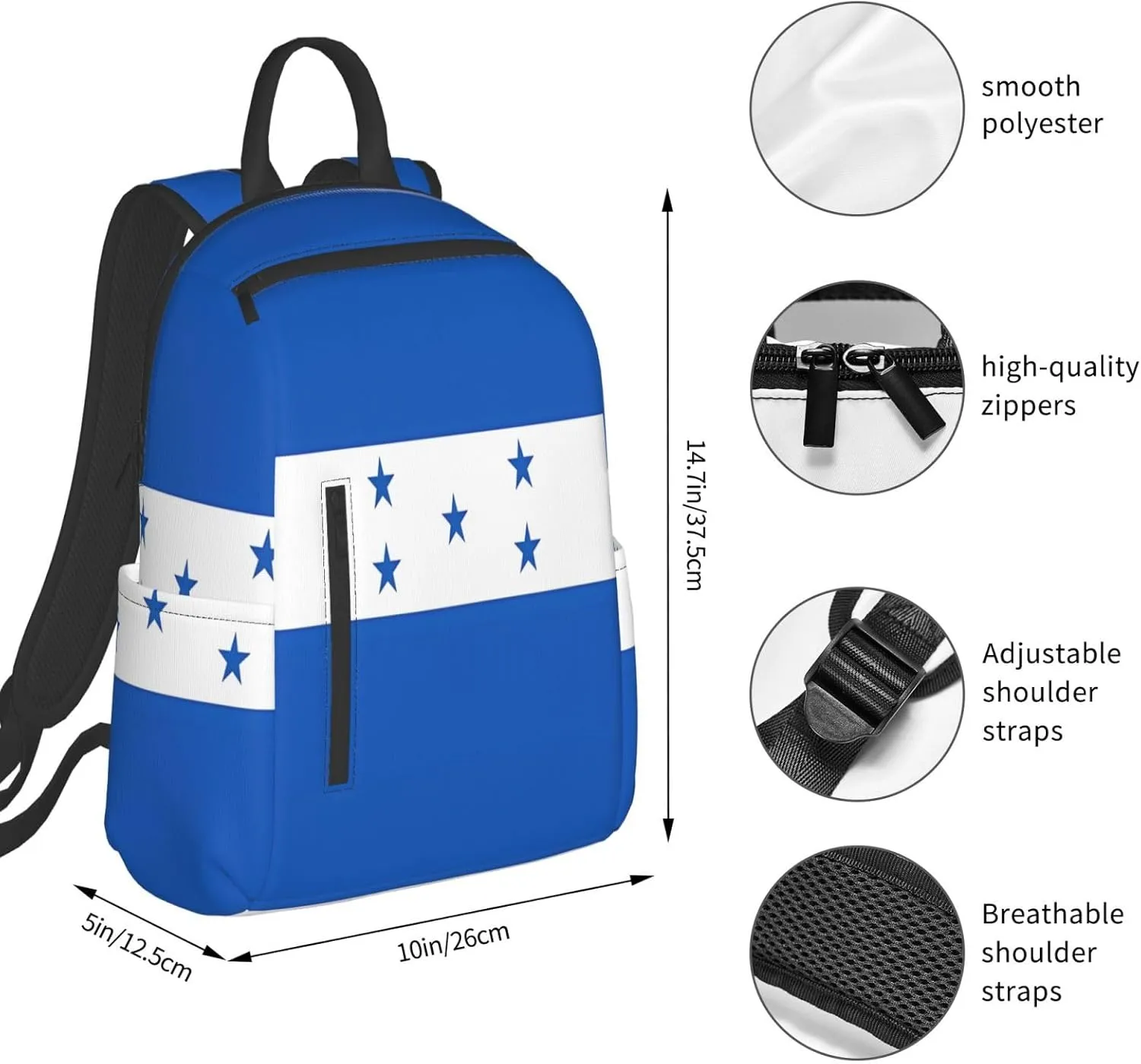 Honduran Flag Casual Backpacks Large Capacity Laptop Backpack Sports Fitness Rucksack Travel Carry-On Daypack Work Bag for Outdoor Camping