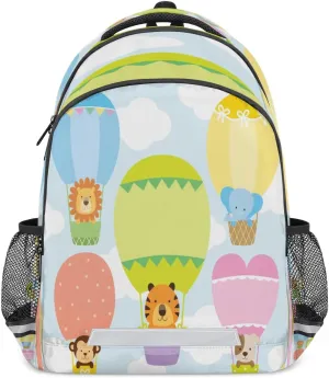 Hot Air Balloon Tiger Dog Laptop Backpack Lightweight College Backpack with Reflective Strip for Men Women Adult Casual Travel Hiking Gym Work Daypack