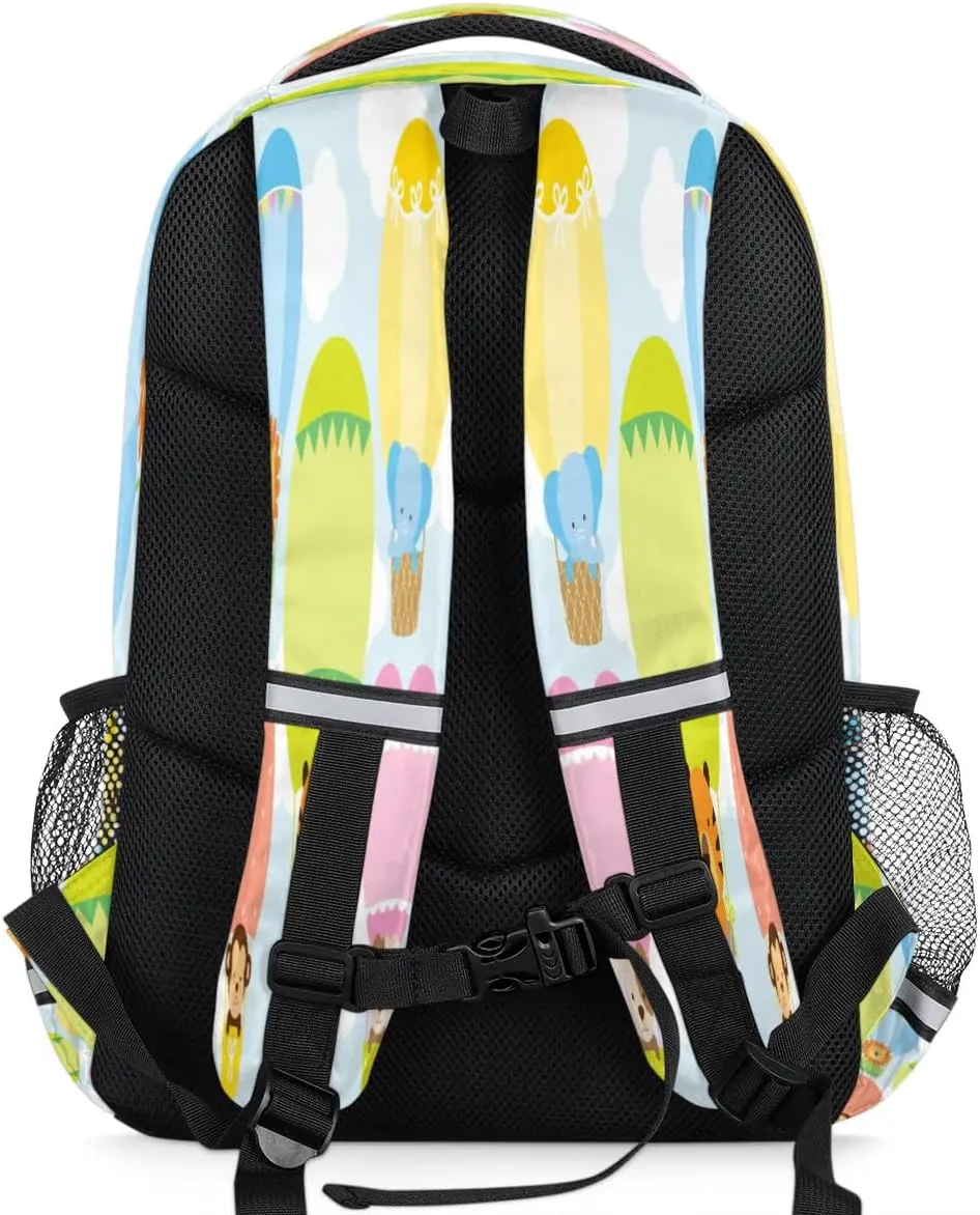 Hot Air Balloon Tiger Dog Laptop Backpack Lightweight College Backpack with Reflective Strip for Men Women Adult Casual Travel Hiking Gym Work Daypack
