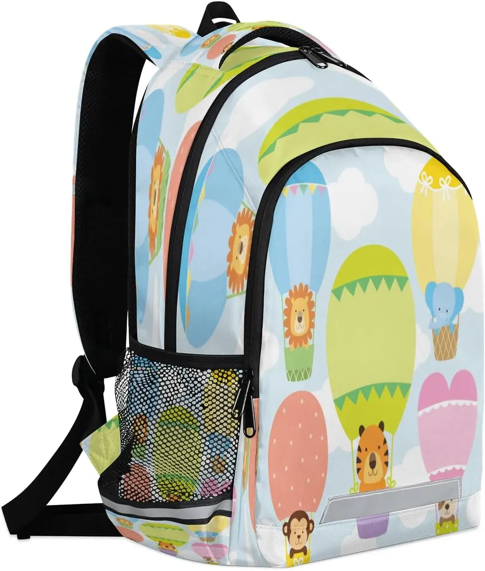 Hot Air Balloon Tiger Dog Laptop Backpack Lightweight College Backpack with Reflective Strip for Men Women Adult Casual Travel Hiking Gym Work Daypack
