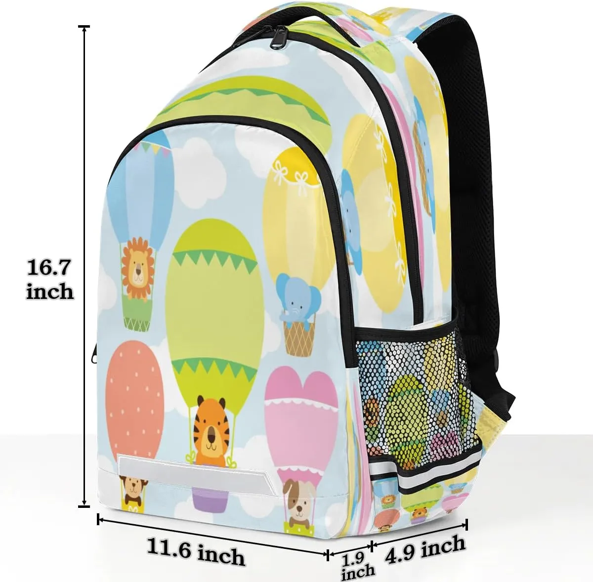 Hot Air Balloon Tiger Dog Laptop Backpack Lightweight College Backpack with Reflective Strip for Men Women Adult Casual Travel Hiking Gym Work Daypack